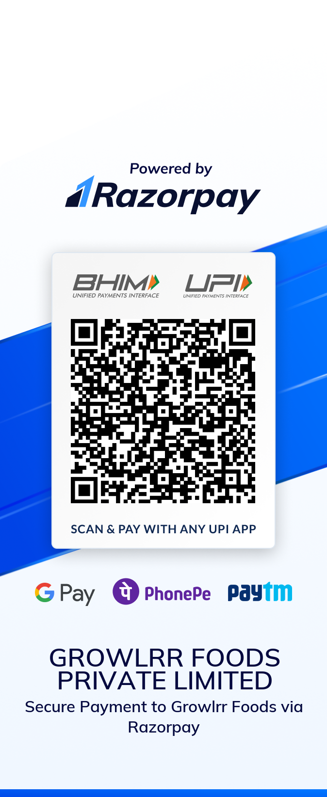 Scan to pay — Growlrr Foods